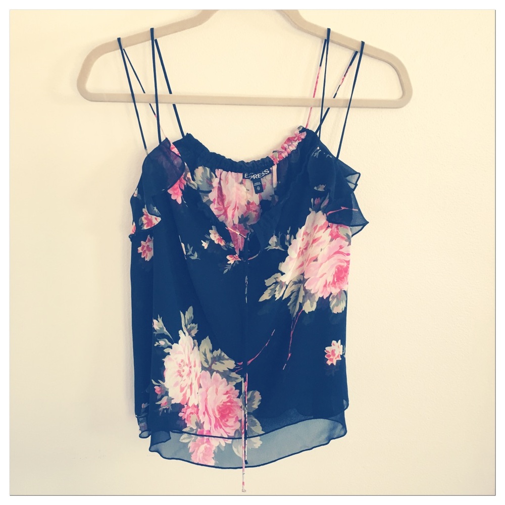 Romantic Strappy Black Pink Rose First Date Top